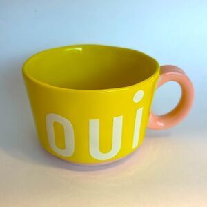 Clare V Anthropologie OUI Mug Cup Yellow and Pink Ceramic